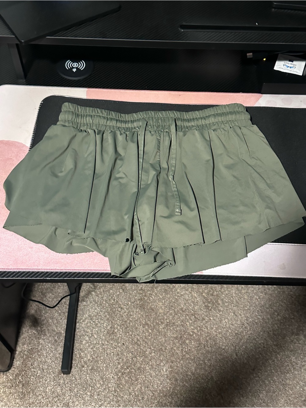 Suzette Sport Olive Green Athletic Running Shorts Medium Workout Activewear